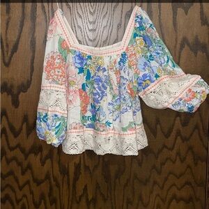 Floral Lace Trim Women's Top